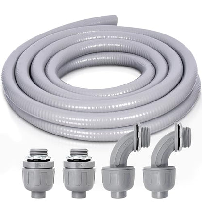 1 Inch 15 FT Non Metallic Liquid-Tight Conduit and Connector Kit - Includes 2 Straight and 2 Angle Fittings for Electrical Wiring - size: 1 Inch 15 Ft