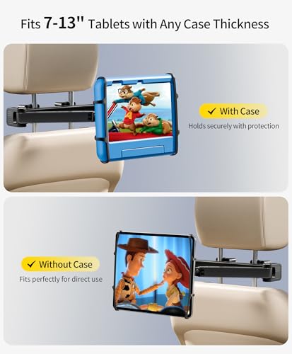 FANGOR Tablet Holder for Car - [3 in 1 Adjustable Extension Arm] Upgraded iPad Holder for car Backseat with Holding Net, Road Trip Essentials for Kids, for 7-13" iPad Pro, Air, Mini, Galaxy, Fire HD - size: 1 Pack - fit for 7-13" tablet