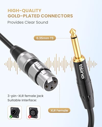 Tisino Female XLR to 1/4 (6.35mm) TS Mono Jack Unbalanced Microphone Cable Mic Cord for Dynamic Microphone - 25 FT/8 Meters - size: 25 feet