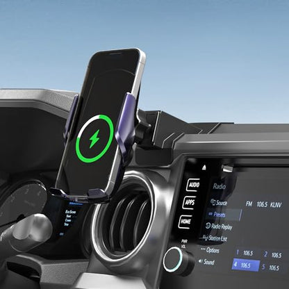 Car Phone Mount for Toyota Tacoma 2016–2023, Smart Auto-Clamping on Custom Dashboard Base, 15W Wireless Fast Charging, 360° Adjustable, Without Blocking Airflow, Toyota Tacoma Essential Accessories - size: for Toyota Tacoma | 2016-2023