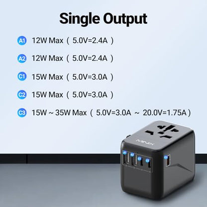 MINIX Universal Travel Adapter, International Power Plug Adapter Max 35W 3 USB C 2 USB A Ports, All-in-One Worldwide Wall Charger for USA EU UK AU up to 180+ Countries. - style: 35W Black