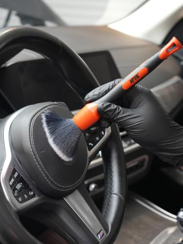 SPTA Car Detailing Brush Set, 5 Pack Soft Boar Hair Auto Detail Brush Kit with Elbow for Automotive Elegant Surface Interior Exterior Dashboard Emblems Panels Engine Bay Wheels Air Vent Seat Leather - color: 5pcs Car Detailing Brush Set With Elbow