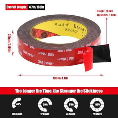 Double Sided Tape Heavy Duty, Waterproof Mounting Foam Tape, 16.5ft Length, 0.98in Width, High Temperature Resistant Adhesive Tape for Car, LED Strip Light, Office Decor, Uses VHB 5952 Raw Material - size: 0.98in x 16.5ft