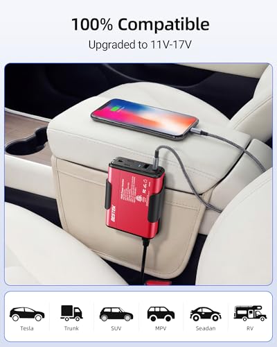 BESTEK 150W Power Inverter 11-17V, 30W USB-C, 18W USB-A Car Charger Adapter - color: Red
