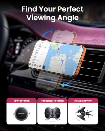 VENTION Car Vent Phone Mount for MagSafe, Strong Magnetic Car Phone Holder with Shock Absorption & Scratch Prevention, 360° Rotatable Auto Phone Mount for iPhone 17/16/15/14Pro Max, Galaxy, Google