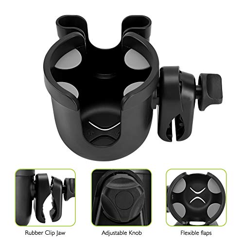 Accmor Stroller Cup Holder with Phone Holder, Bike Cup Holder, Universal Cup Holder for Uppababy Nuna Strollers, 2-in-1 Drinks Holder for Walker, Wheelchair, Scooter - color: All Black & All Black