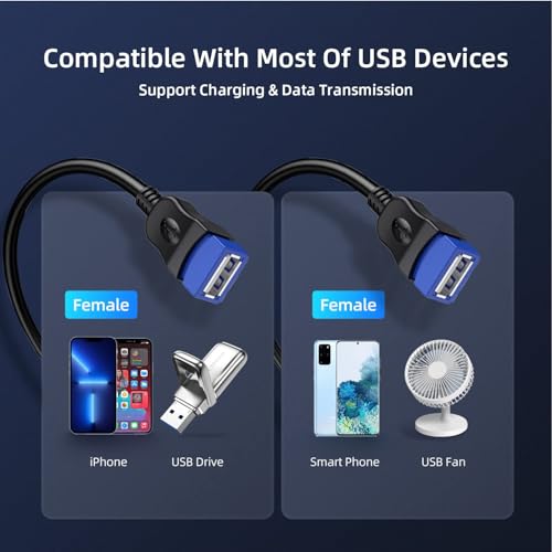 USB Splitter, USB Y Splitter Dual USB 2.0 Charger Cable 1 Male to 2 Female Power Cord Extension Hub Adapter Replacement for Car/Laptop/LED etc