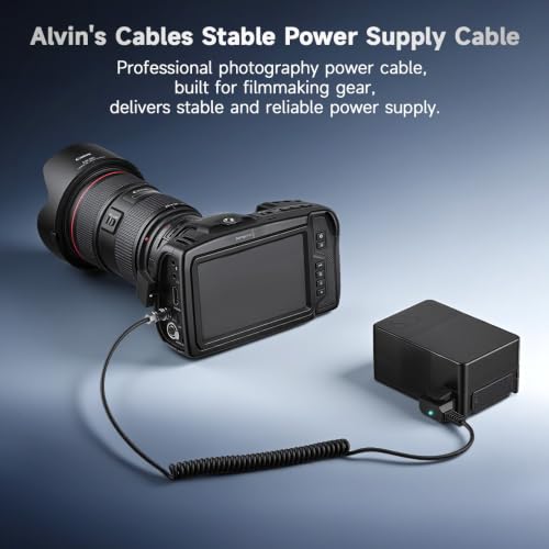 Alvin's Cables BMPCC 4K 6K to D Tap Power Cable Weipu 2 Pin Female to P Tap Coiled Cable with Light for Blackmagic Pocket Cinema Camera 4K| 6K| pro - color: Coiled with LED
