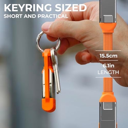 Rolling Square inCharge XS - 240W 4in1 Keyring Cable | Fast Charging & Data Transfer | Universal USB C/Lightning/USB Cable with Metal Housing | N52 Magnets | Eco-Friendly | Orange - style: Orange