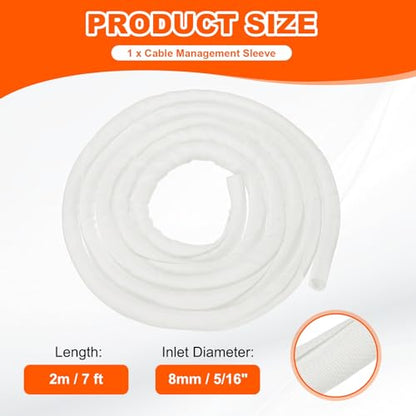 MECCANIXITY Braided Wire Loom, 7ft(2 m) - 5/16"(8mm) Wire Split Braided Cable Management Sleeve Automotive Woven Mesh Split Loom Tubing for Multi-Cable Management, White - color: White, size: 7ft(2 m) - 5/16"(8mm)