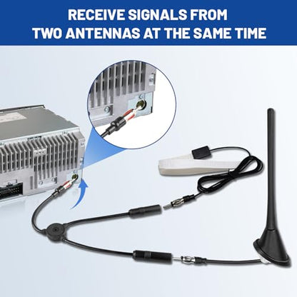 Anina Car Radio Antenna Splitter Cable 2 in 1 Out, Universal Car Stereo Car Radio Antenna Adapter Female to Female Universal Aerial Connector Radio Antenna Extension Cable