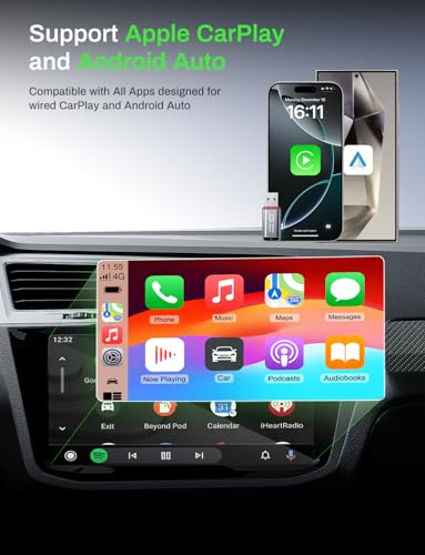 2026 Wireless CarPlay Adapter Support Apple CarPlay & Android Auto, 2-in-1 USB A & USB C Mini Bluetooth Dongle Convert Wired to Wireless Compatible with iPhone & Android