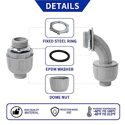 (3/4" Dia * 25 Feet) Yariwiz Flexible Electrical Conduit Liquid Tight PVC Conduit Kit with 3 PCS Coupling, 3 PCS Elbow and 7 PCS Strap, Sealtight Seal Flex Liquidtight Wire Outdoor Non Metallic Grey - style: 3/4"-25ft Kit-Grey
