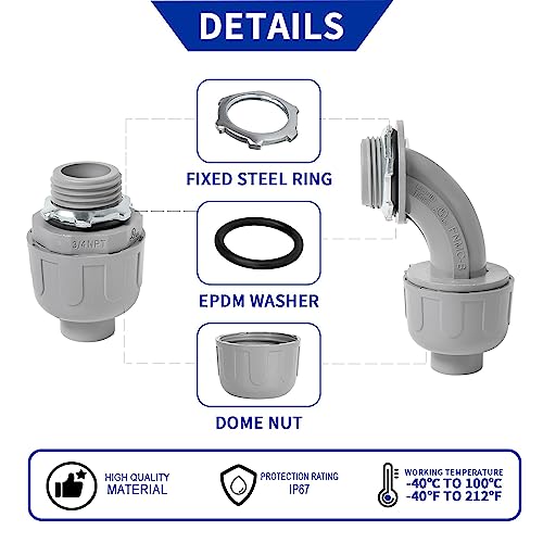 (3/4" Dia * 25 Feet) Yariwiz Flexible Electrical Conduit Liquid Tight PVC Conduit Kit with 3 PCS Coupling, 3 PCS Elbow and 7 PCS Strap, Sealtight Seal Flex Liquidtight Wire Outdoor Non Metallic Grey - style: 3/4"-25ft Kit-Grey
