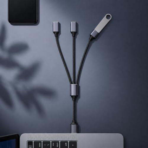 USB 2.0 Adapter USB Y Splitter 1 in 3 Out, 0.8Ft Male to 3 Female Extension Hub Cable for Car/PC/Laptop/Keyboard/Smartphone/Flash Drive Data Transmission (Black)