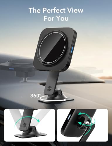 ESR for 15W MagSafe Car Mount Charger, Universal Dashboard/Tesla MagSafe Car Charger, Magnetic Wireless Charging, Adjustable Car Phone Holder for iPhone 17e/17/16/15/14/13/12, S26/S25, Pixel 10, Black