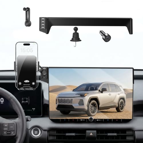 Car Phone Mount for 2026 Toyota RAV4, Smart Auto-Clamping for 12.9" Screen Only, 15W Wireless Fast Charging, Premium Aluminum Holder, Without Blocking Airflow - size: for Toyota RAV4 | 2026 12.9"
