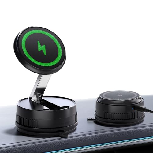 2026 Upgraded 15W MagSafe Car Mount Charger,Magnetic Wireless Car Charger,360° Rotatable Strong Hold Car Phone Mount with Vacuum Suction Cup & Nano Adhesive Base for iPhone 17 16 15 14 13 12,Samsung