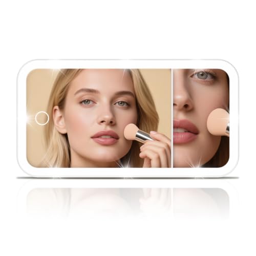 Rechargeable LED Car Sun Visor Vanity Mirror with Straps,3 Light Modes & 5X HD Magnifying Makeup Mirror for Women & Girls, Universal Auto Interior Accessory Fits Car Truck SUV（White）