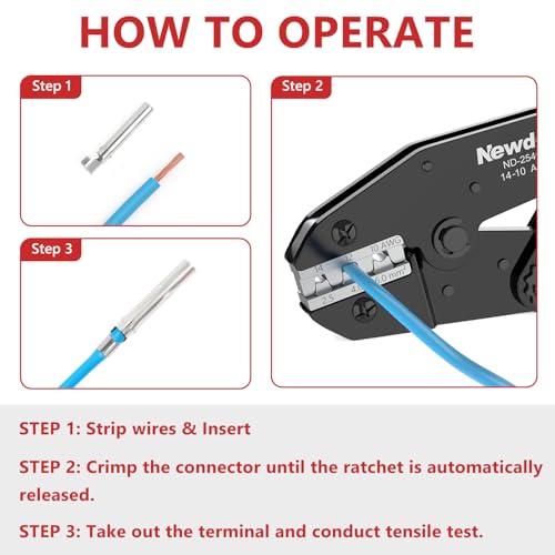 Newdeli Wire Crimping Tool for Solar Connectors - AWG 14 12 10 MC4 Crimping Tool Ratchet Wire Crimper for MC4 Connector Ratcheting Crimping Plier Crimp Tool - style: ND-2546B for solar connectors