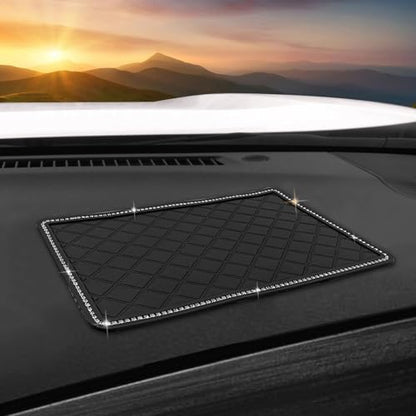 Car Crystal Dashboard Anti-Slip Mat, 10.2"x 6" Multifunctional Handmade Rhinestone Sticky Mat, Holds Phones, Sunglasses, Keys Universal for Car Decor & Storage - size: 10.2x6