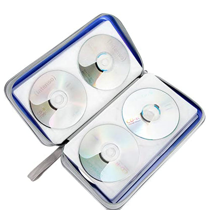 Siveit CD Case Holder, 80 Capacity CD/DVD Case Holders Wallet Hard Plastic CD DVD Disc Cases Storage Binder for Car Home Office Travel (Blue) - color: Blue