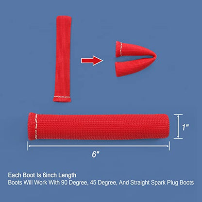 JDMSPEED 8PCS Red 1200° Spark Plug Wire Boots Heat Shield Protector Sleeve Cover Replacement for SBC BBC 350 454 6 Inch - color: Red