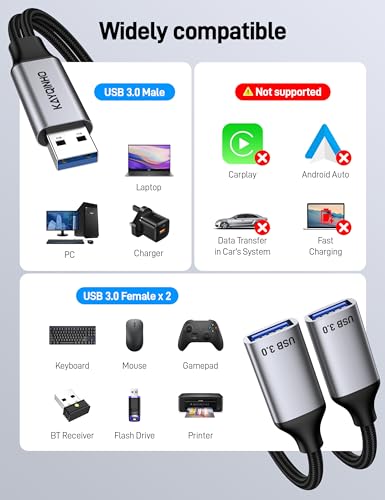 3.3Ft USB 3.0 Male to Dual USB Female Splitter Cable, A Male to 2 Female Extension Cable Support Charging and Data Transfer for Mac, Xbox. - size: 1 Pack (3.3 ft)