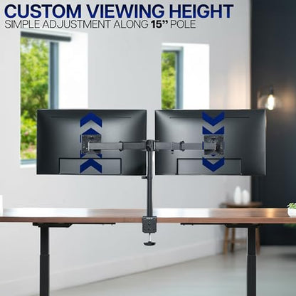 VIVO Dual Monitor Desk Mount, Heavy Duty Fully Adjustable Steel Stand, Holds 2 Computer Screens up to 24 inches and Max 22lbs Each, Black, STAND-V024 - color: Black, size: 13" - 24"