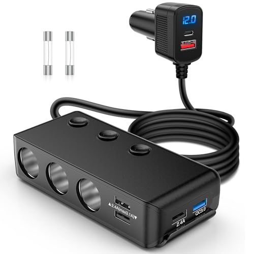 Nilight 9 in 1 Cigarette Lighter Adapter Splitter with PD/QC 3.0 - color: USB*5+PD Cigarette Lighter Adapter
