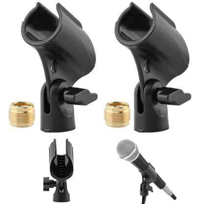 2 Pcs Microphone Clip, Adjustable Mic Clips for Stands With 5/8" to 3/8" Copper Screws, Flexible Mic Adapter Desk Universal Microphone Stand Adaptor(COLOR:black)