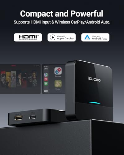 ZUCWO Wireless CarPlay Adapter & Car TV Mate Support Video HDMI Converter for TV Stick/Game Machine, 2-in-1 CarPlay HDMI Multimedia for Cars with Factory Wired CarPlay from 2016, Plug & Play, Black