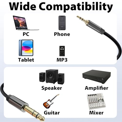 Cyberguys! 3.5mm to 1/4 Cable, TRS to TRS Stereo Audio Cord, 6.6ft - size: 6.6ft