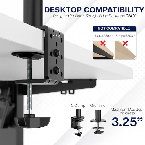 VIVO Dual Monitor Desk Mount, Holds 2 Computer Screens up to 30 inches and 22lbs Each, Heavy Duty Fully Adjustable Steel Stand with C-Clamp and Grommet, Black, STAND-V002 - color: Black, size: 13" - 30"