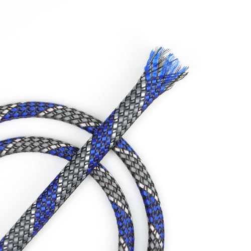 New Braid Sleeve,PP Cotton PET Braided Sleeve Tube Soft Wire Wrap Insulated Cable Protection Line Harness Sheath Daily Household Wire Management (Blue White Grey, 12mm (15/32")-49ft) - color: Blue White Grey, size: 12mm (15/32")-49ft