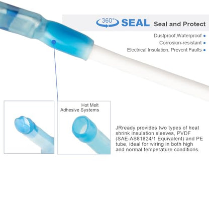 JRready ST6486 AS81824 Crimp Splices 250 Sets IP68 Waterproof Heat Shrink Butt Splice Connectors Kit with Copper Crimp Splices & PVDF Heat Shrink Tubes, 26-12 AWG Environmental Splices - color: Red*100+Blue*100+Yellow*50 Butt Splice&PVDF Tube