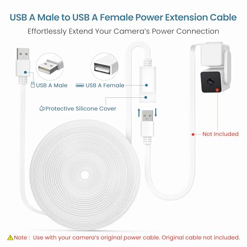 Itramax Flat USB A Male to Female Power Extension Cable 30FT/9M 2Pack,White - color: White, size: 30FT/9M