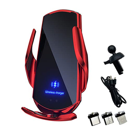 Wireless Car Charger Automotive Electric Induction 15W Wireless Charger Car Vent Mount Bracket Fast Charging Auto-Clamping Car Phone Holder Mount Air Vent Phone Holde (Red) - color: Red