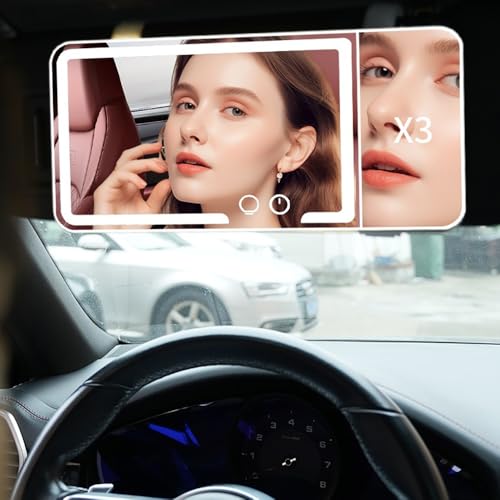 Universal Car Sun Visor Vanity Mirror with LED Lights & Magnifying