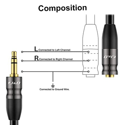 J&D AUX Audio Extension Cable, 3.5mm TRS Male to Female Stereo Adapter, Copper Shell, 25 Feet - size: 25 Feet