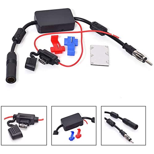 Bingfu Universal Car Stereo Amplified FM Radio Hidden Antenna & Signal Booster Amplifier Amp 12V Power Supply DIN Plug for Vehicle Truck SUV Car Audio Radio Stereo Media Head Unit Receiver
