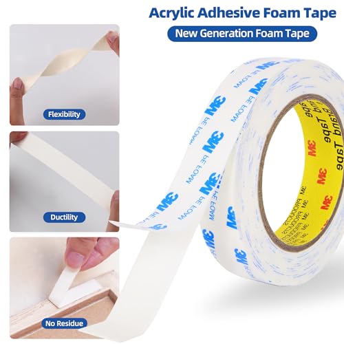 Sinfuo Double Sided Tape (16.5ft × 0.39"),Removable PE Foam Tape Strips Heavy Duty Mounting Tape (Leaves No Residue) Extra-Strong Adhesive Tape Waterproof for Walls Office Home Decor Crafts Pictures - size: 16.5ft*0.39in