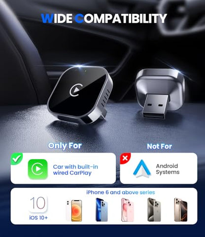 Teeran Wireless CarPlay Adapter for iPhone (2026 Upgraded), Mini Plug & Play for Cars with Factory Wired Apple CarPlay, Fast & Stable Connection, Easy Setup, Wide Vehicle Compatibility USB & USB C