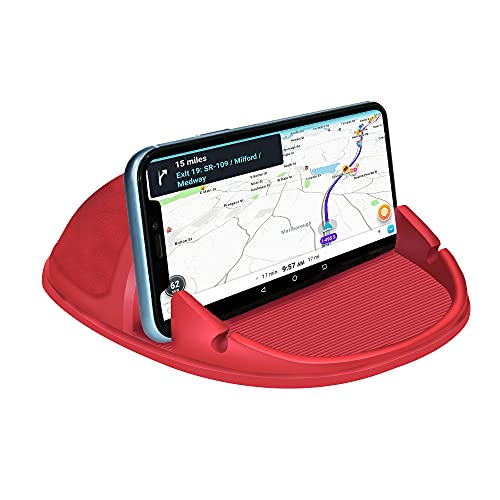 Loncaster Car Phone Holder, Car Phone Mount Silicone Car Pad Mat for Various Dashboards, Slip Free Desk Phone Stand Compatible with iPhone, Samsung, Android Smartphones, GPS Devices and More (Red) - color: Red-1pack