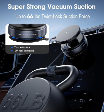 REOKILY Latest Magnetic Car Phone Holder Ultra Vacuum Suction Cup Phone Mount Magnetic Car Mount Cell Phone Holder for Your Car Accessories for iPhone 15 14 13 12 Android (Black)