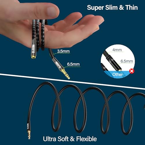 Elecan Headphone Extension Cable 15 Ft, 1/8 Inch 3.5 MM AUX Cord Wire Male to Female, Hi-Fi Sound Thin&Slim Braided TRS Stereo Audio Beats Cable Extender for Car,Home Stereos, Speaker,Phones - size: 15FT-1PK