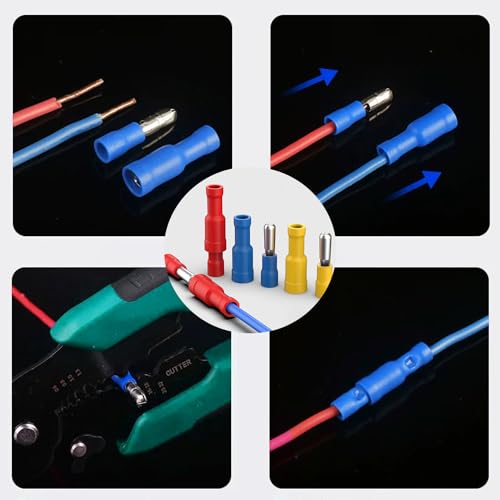 smseace 100PCS Bullet Wire Connectors Assortment Kit 16-14AWG Female&Male Bullet Connectors Terminal for Automotive Boat Stereo Industrial Equipment - size: 100Pcs