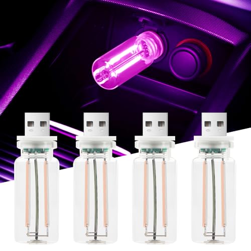 4Pcs Car USB Night Lights, Touch Control Car Interior Ambiance Lights Portable Mini Glass Bottle LED Bulb Night Lights Suitable for Vehicles, Bedrooms, Camping, and Holiday Decorations（Purple） - color: purple, size: 2pcs-DS-purple