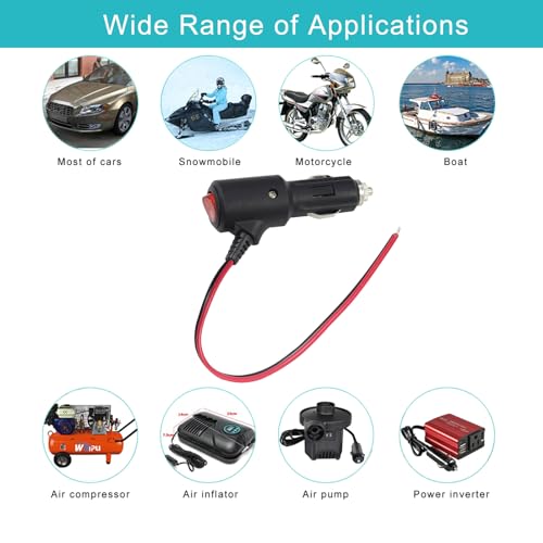 12Volt Replacement Cigarette Lighter Male Plug with On Off Switch - 1FT 12V Fused 15amp Cigarette Male Plug with 16gauge Leads, 12V DC Car Plug Replacement for Car Cooler,Cb Radio, Air Compressor - size: 1FT