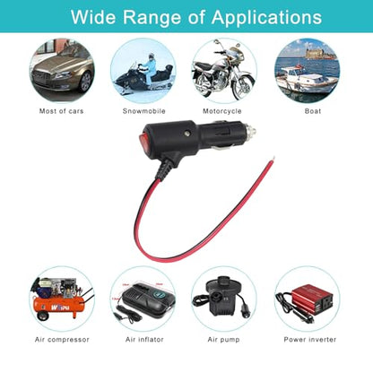 12Volt Replacement Cigarette Lighter Male Plug with On Off Switch - 1FT 12V Fused 15amp Cigarette Male Plug with 16gauge Leads, 12V DC Car Plug Replacement for Car Cooler,Cb Radio, Air Compressor - size: 1FT